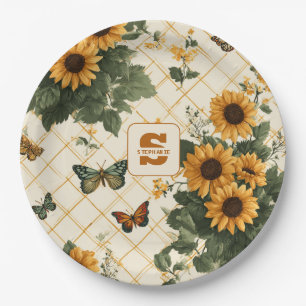 Sunflowers and Butterflies on Light Yellow Paper Plates
