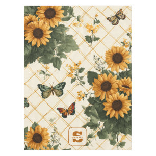 Sunflowers and Butterflies on Light Yellow Tablecloth