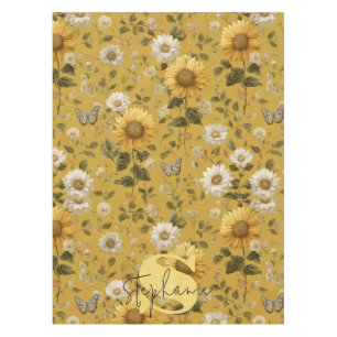 Sunflowers and Butterflies on Yellow Background 1 Tablecloth