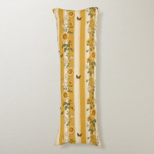 Sunflowers and Butterflies on Yellow Stripes (2) Body Pillow