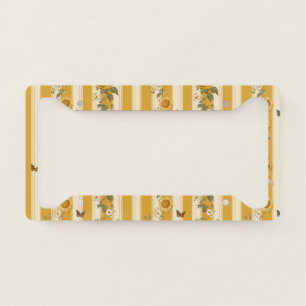 Sunflowers and Butterflies on Yellow Stripes (2) License Plate Frame
