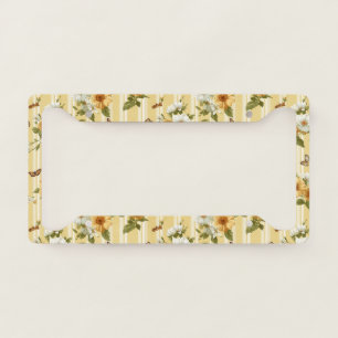 Sunflowers and Butterflies on Yellow Stripes (3) License Plate Frame