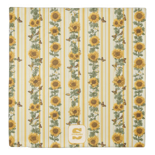 Sunflowers and Butterflies on Yellow Stripes Duvet Cover