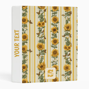 Sunflowers and Butterflies on Yellow Stripes Mini Binder
