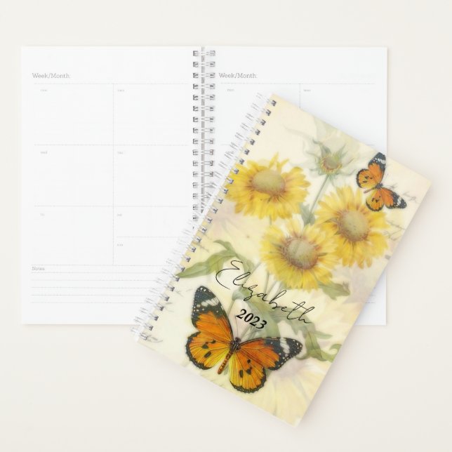 Sunflowers and butterflies personalized, year planner (Display)
