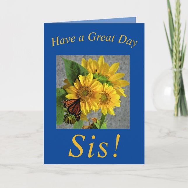 Sunflowers and Butterfly Birthday Card for Sis (Front)