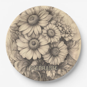 Sunflowers and Butterfly - Rustic Aged Paper Plates