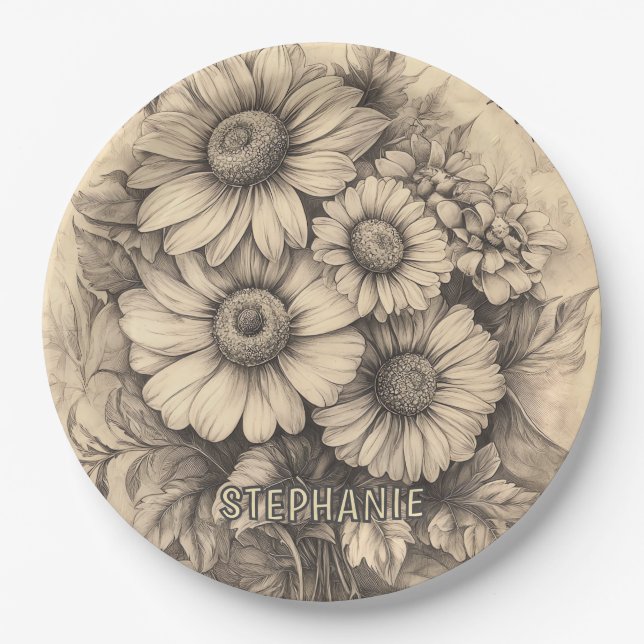 Sunflowers and Butterfly - Rustic Aged Paper Plates (Front)