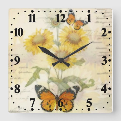 Sunflowers and butterfly square wall clock