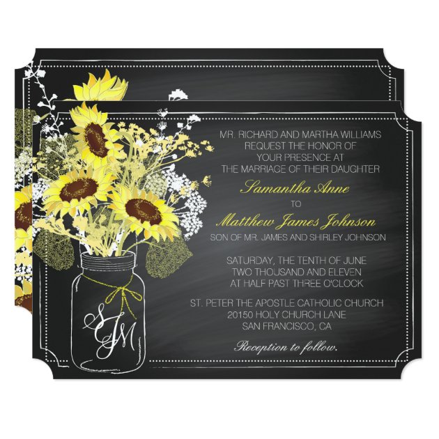 Sunflowers And Chalkboard Wedding Invitation Card