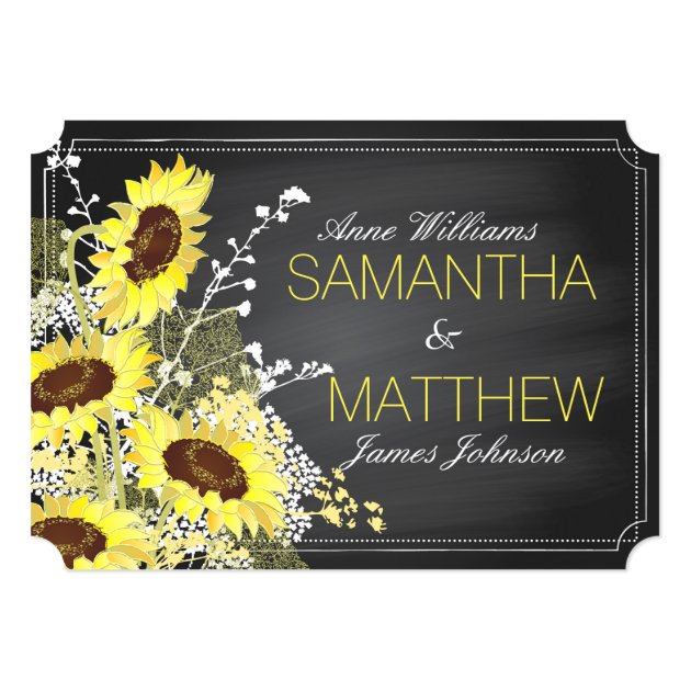 Sunflowers And Chalkboard Wedding Invitation Card