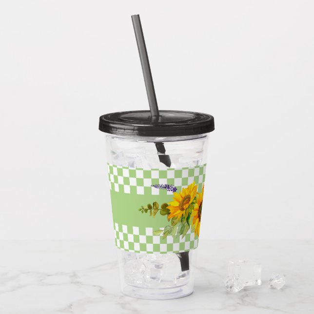 Sunflowers and Checkerboard  Acrylic Tumbler (Front Ice)