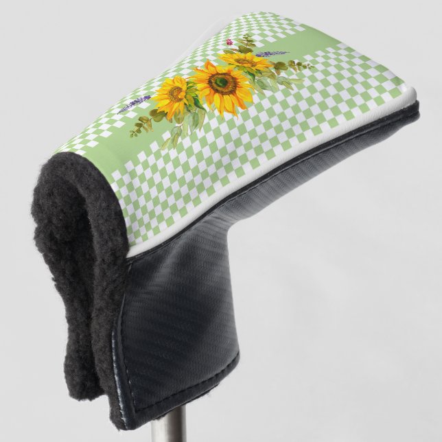 Sunflowers and Checkerboard   Golf Head Cover (3/4 Front)