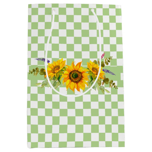 Sunflowers and Checkerboard  Medium Gift Bag (Front)