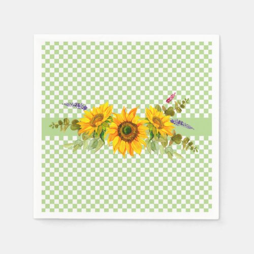 Sunflowers and Checkerboard  Napkins