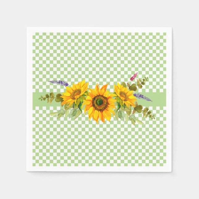Sunflowers and Checkerboard  Napkins (Front)