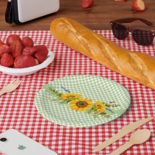 Sunflowers and Checkerboard  Paper Plates