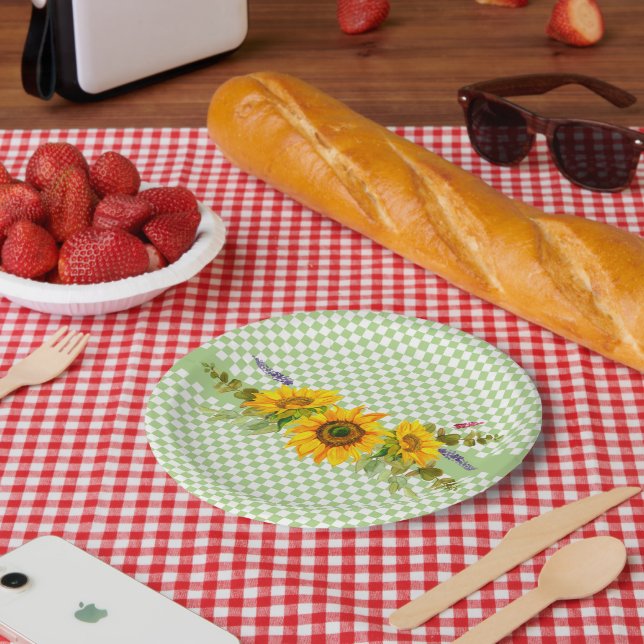 Sunflowers and Checkerboard  Paper Plates (Picnic)