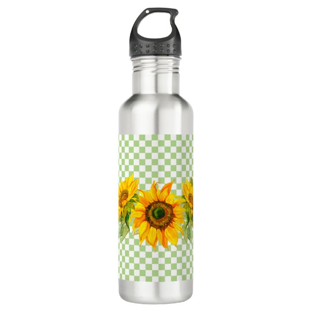 Sunflowers and Checkerboard  Stainless Steel Water Bottle (Front)