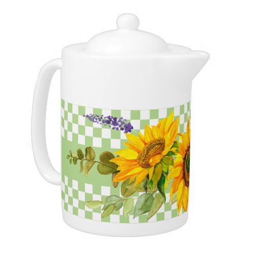 Sunflowers and Checkerboard   Teapot