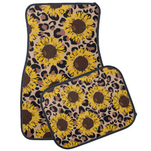 Sunflowers and Cheetah Print Car Floor Mat