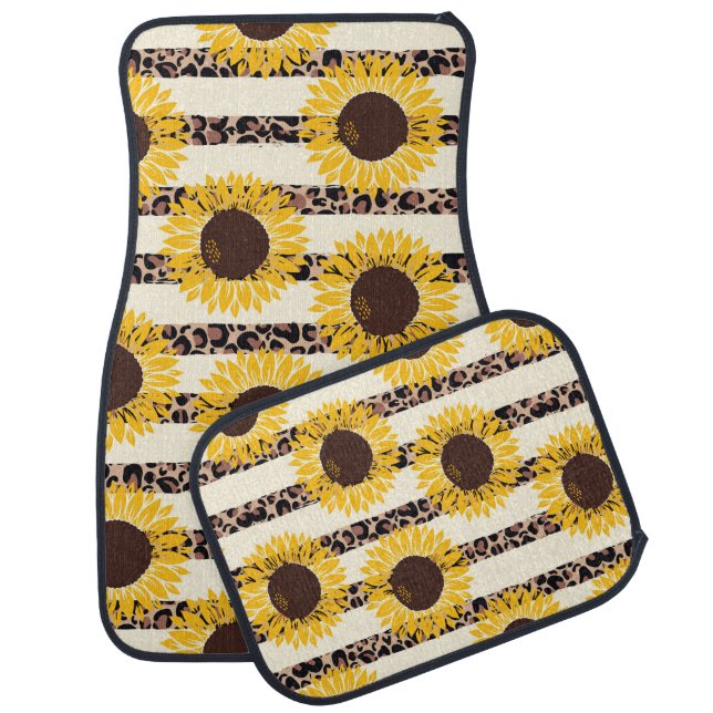 Sunflowers and Cheetah Print Car Floor Mat (Set)