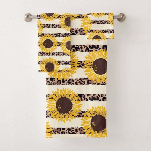 Sunflowers and Cheetah Print Stripes  Bath Towel Set (Insitu)