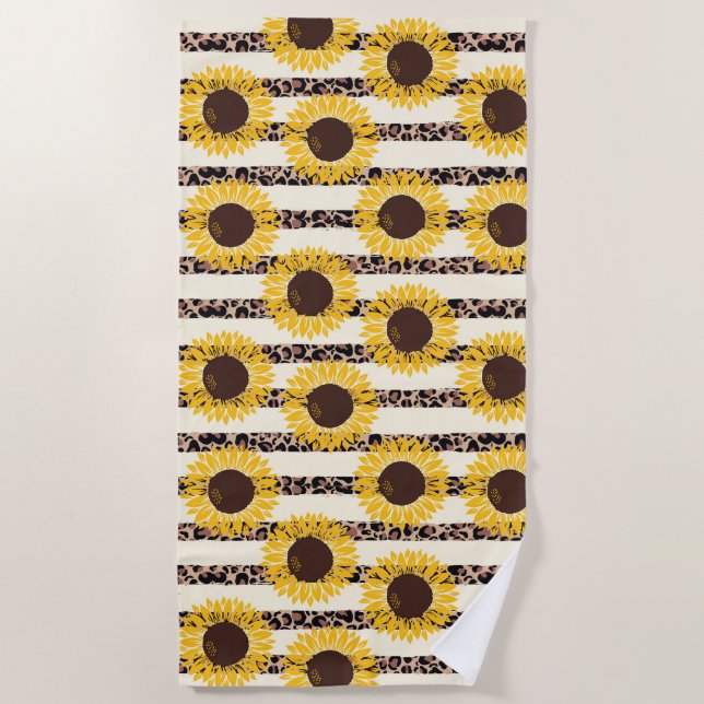 Sunflowers and Cheetah Stripes Beach Towel (Front)
