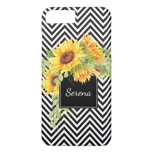 Sunflowers and Chevron Stripes Pattern with Name iPhone 8 Plus7 Plus Case