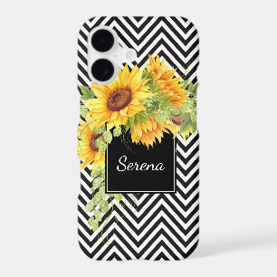 Sunflowers and Chevron Stripes Pattern with Name iPhone 17 Case