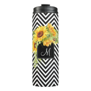 Sunflowers and Chevrons with Any Monogram Thermal Tumbler