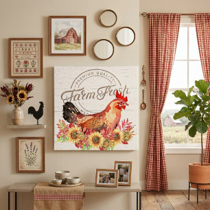Sunflowers and chicken farm fresh faux canvas print