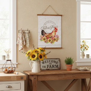 Sunflowers and chicken farm fresh   hanging tapestry
