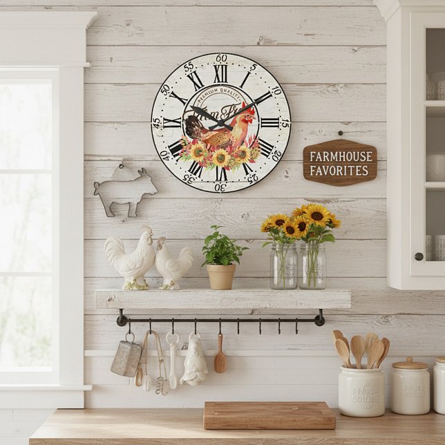 Sunflowers and chicken farm fresh large clock (Creator Uploaded)