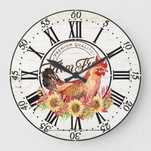 Sunflowers and chicken farm fresh large clock