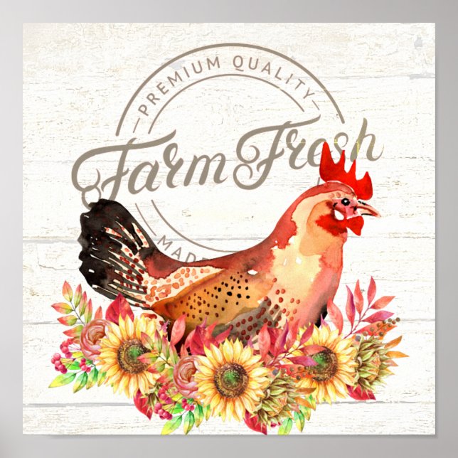 Sunflowers and chicken farm fresh poster (Front)