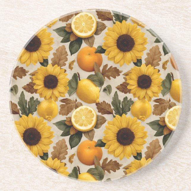 Sunflowers and Citrus Autumn Home Decor Coaster (Front)