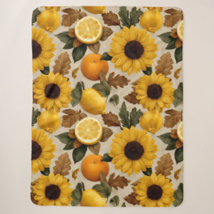 Sunflowers and Citrus Autumn Home Decor Sherpa Blanket