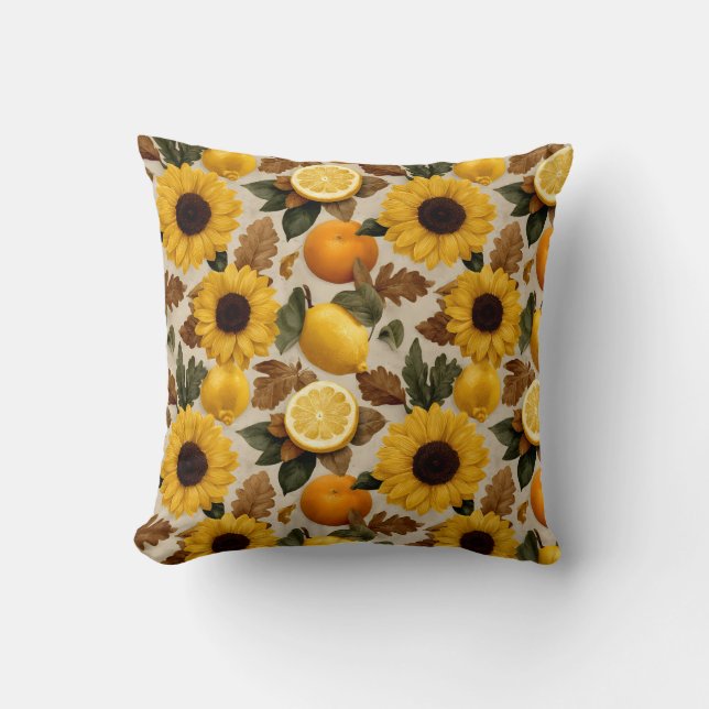Sunflowers and Citrus Autumn Home Decor Throw Pillow (Front)