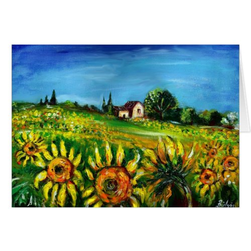 SUNFLOWERS AND COUNTRYSIDE IN TUSCANY