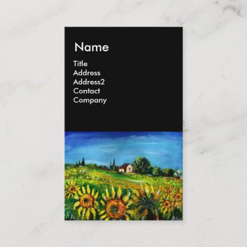 SUNFLOWERS AND COUNTRYSIDE IN TUSCANY Black Business Card