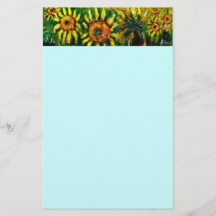 SUNFLOWERS AND COUNTRYSIDE IN TUSCANY, blue Stationery