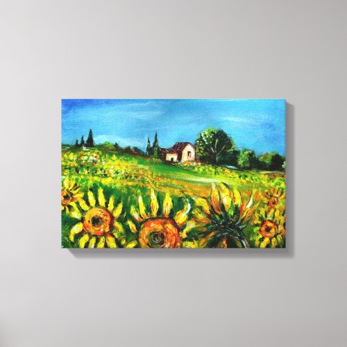 SUNFLOWERS AND COUNTRYSIDE IN TUSCANY CANVAS PRINT