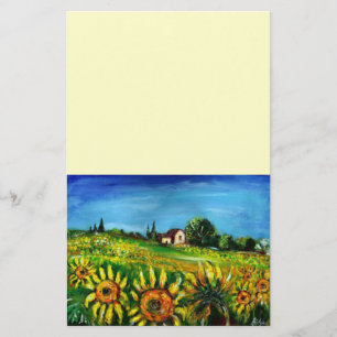 SUNFLOWERS AND COUNTRYSIDE IN TUSCANY, cream Stationery
