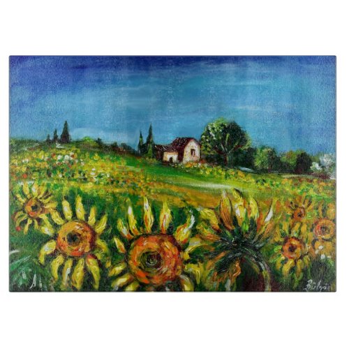 SUNFLOWERS AND COUNTRYSIDE IN TUSCANY  CUTTING BOARD