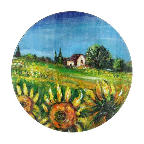 SUNFLOWERS AND COUNTRYSIDE IN TUSCANY CUTTING BOARD