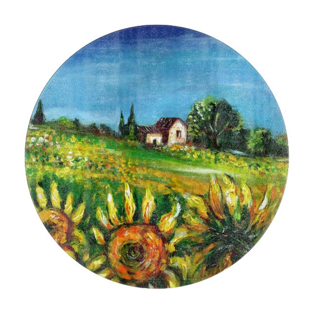SUNFLOWERS AND COUNTRYSIDE IN TUSCANY CUTTING BOARD (Front)