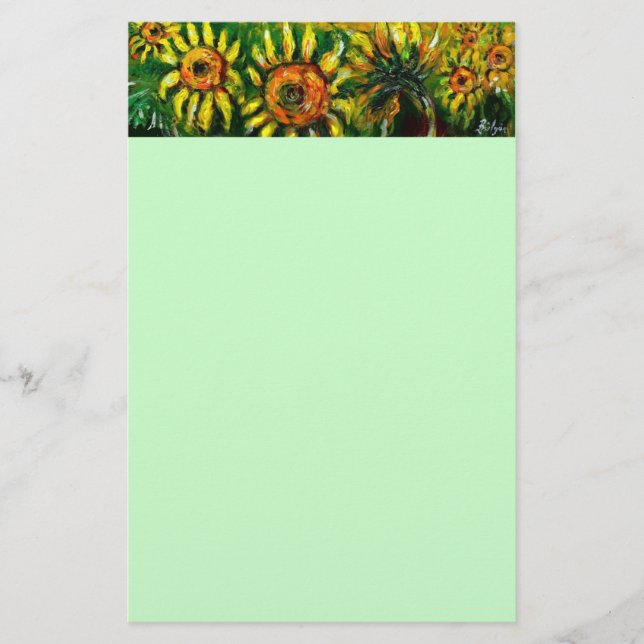 SUNFLOWERS AND COUNTRYSIDE IN TUSCANY, green Stationery (Front)