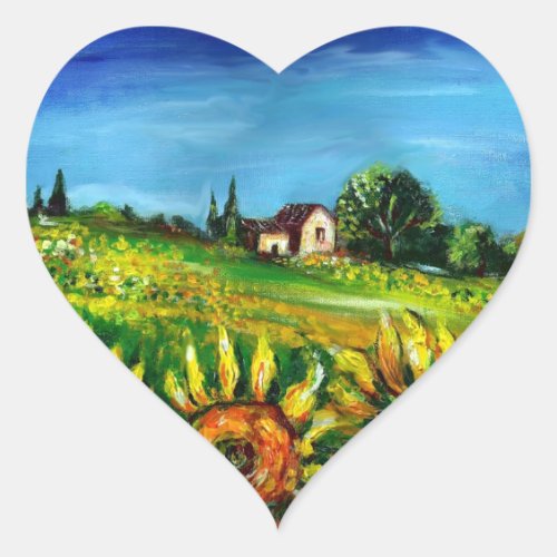 SUNFLOWERS AND COUNTRYSIDE IN TUSCANYheart Heart Sticker