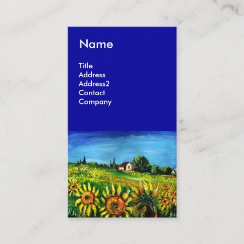 SUNFLOWERS AND COUNTRYSIDE IN TUSCANY_ ITALY Blue Business Card